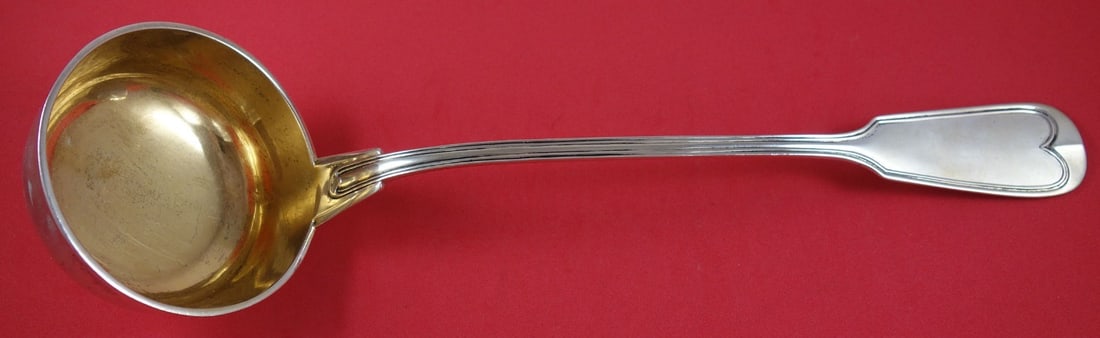 Vanderslice Threaded Sterling Silver Soup Ladle Gold Washed Round Bowl 13 1/4" (1 of 1)