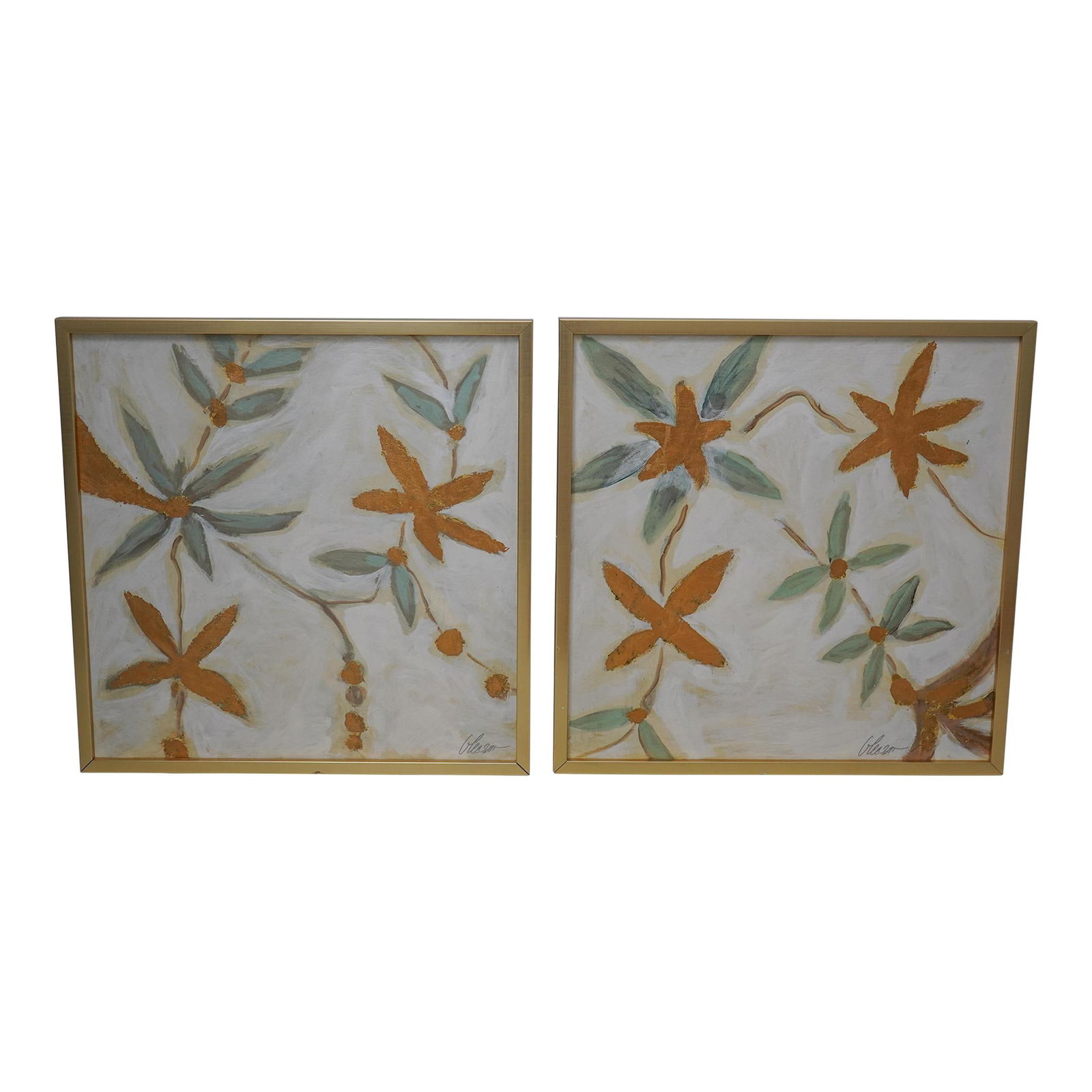 Pair of Gold Leaf Modern Framed Paintings Artist Signed (1 of 10)