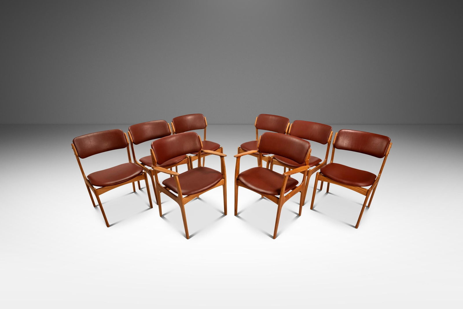 Erik Buch Model 49 Dining Chair Set of 8 in Teak & Oxblood Leather (1 of 10)