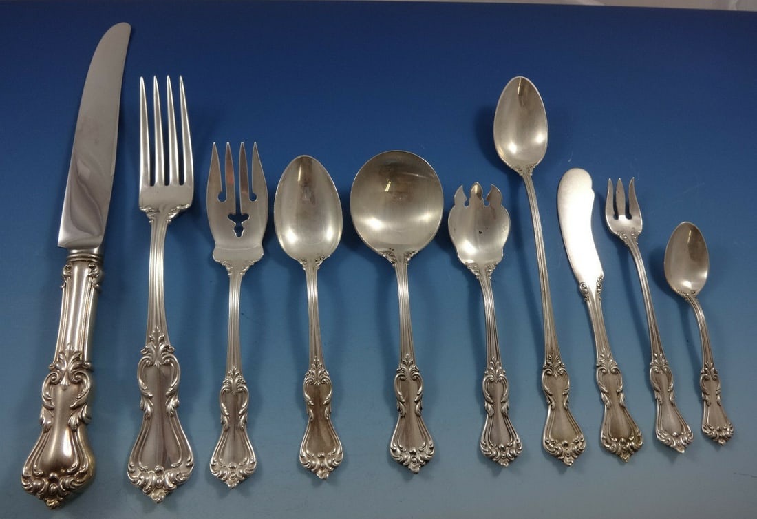 Reed & Barton Marlborough Sterling Silver Flatware Set 88 Pcs (1 of 9)