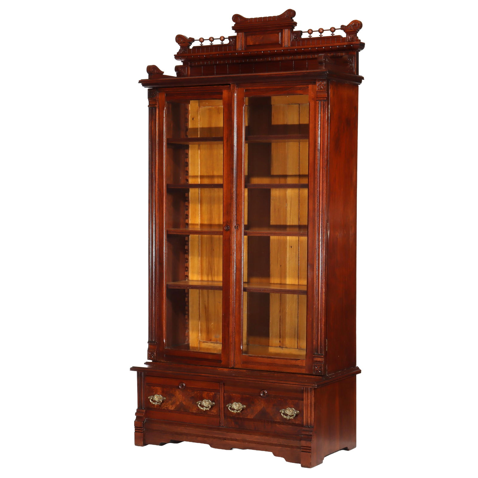 Late 19th Century Walnut Bookcase with Chip Carving and Burl Accents (1 of 17)