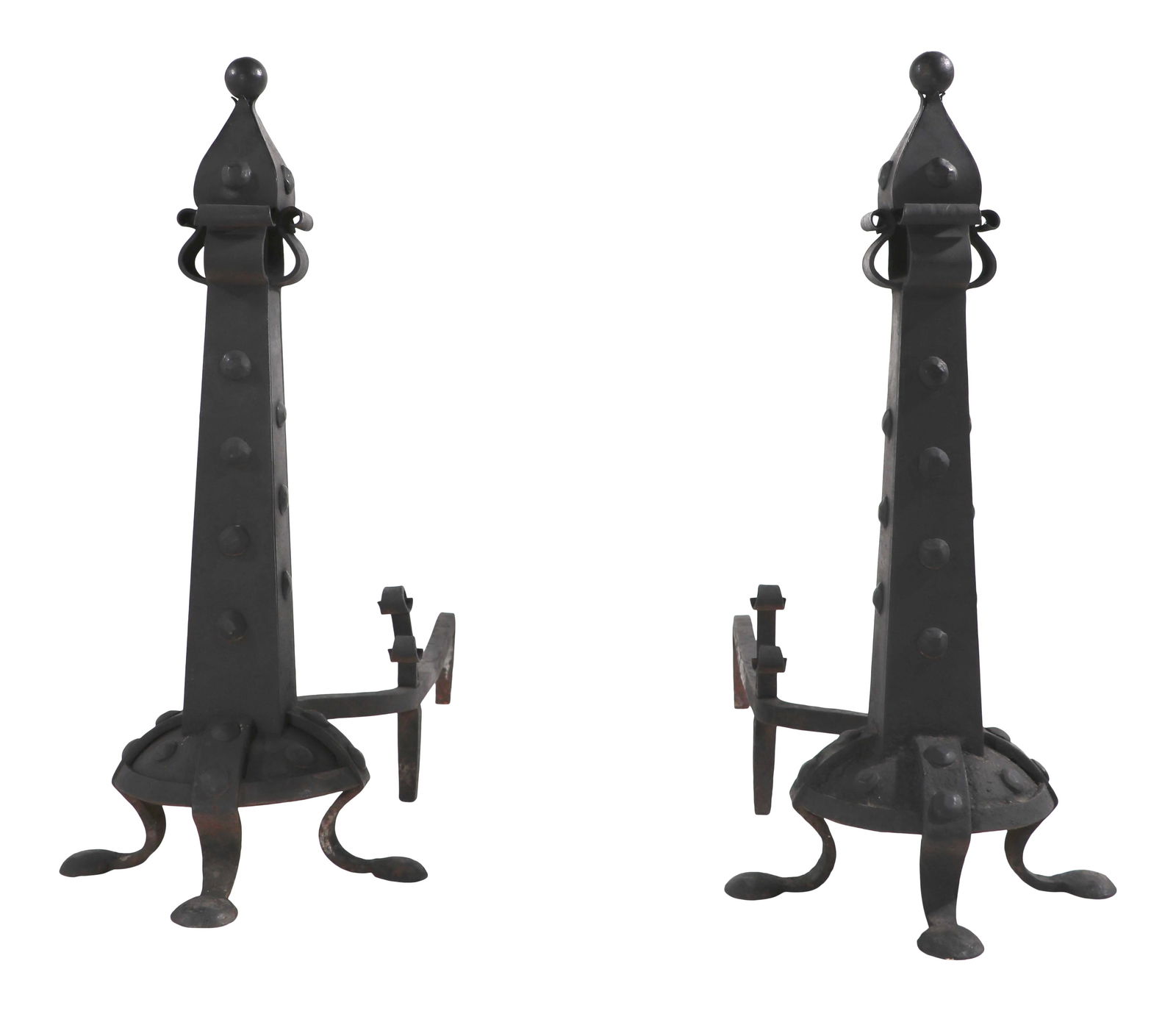 Large Arts and Crafts Andirons with Brass Accents in Black Finish (1 of 10)