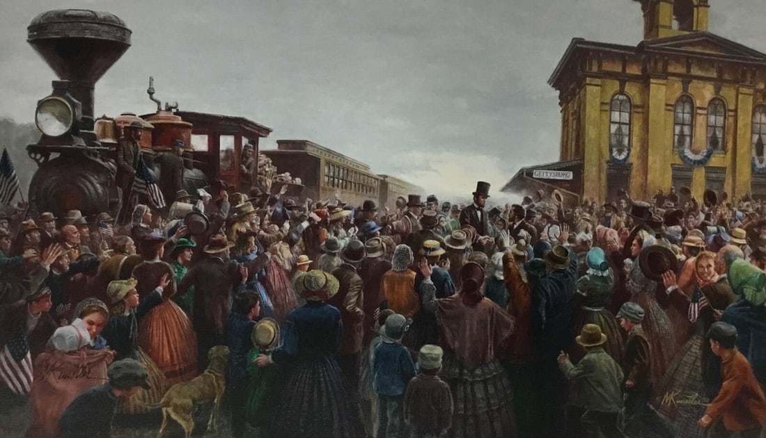 Mort Kunstler Limited Edition Giclee Canvas Lincoln Comes to Gettysburg Signed: Mort Kunstler Limited Edition Giclee Canvas Lincoln Comes to Gettysburg Signed This stunning giclee on canvas titled "Lincoln Comes To Gettysburg" is a limited edition artwork by renowned artist Mort