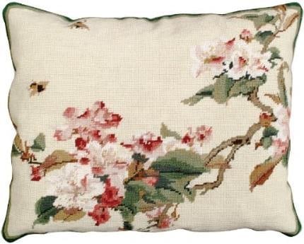 Asian Antique Style Needlepoint Pillow Cherry Blossom Design 16x20 (1 of 3)