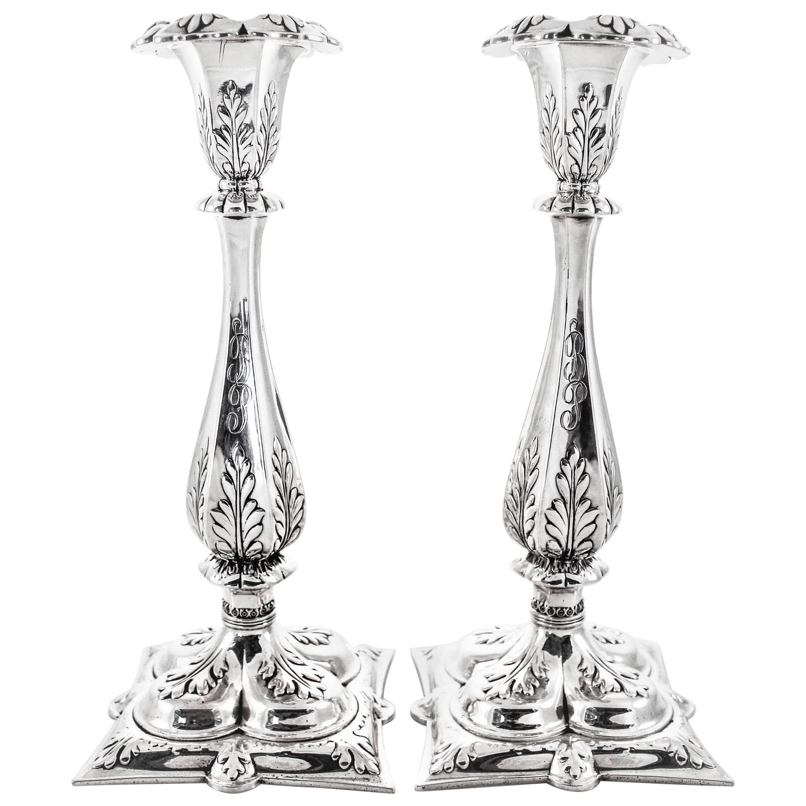 Durgin Sterling Silver Candlesticks Set of 2 Hexagon Design 10 in (1 of 6)