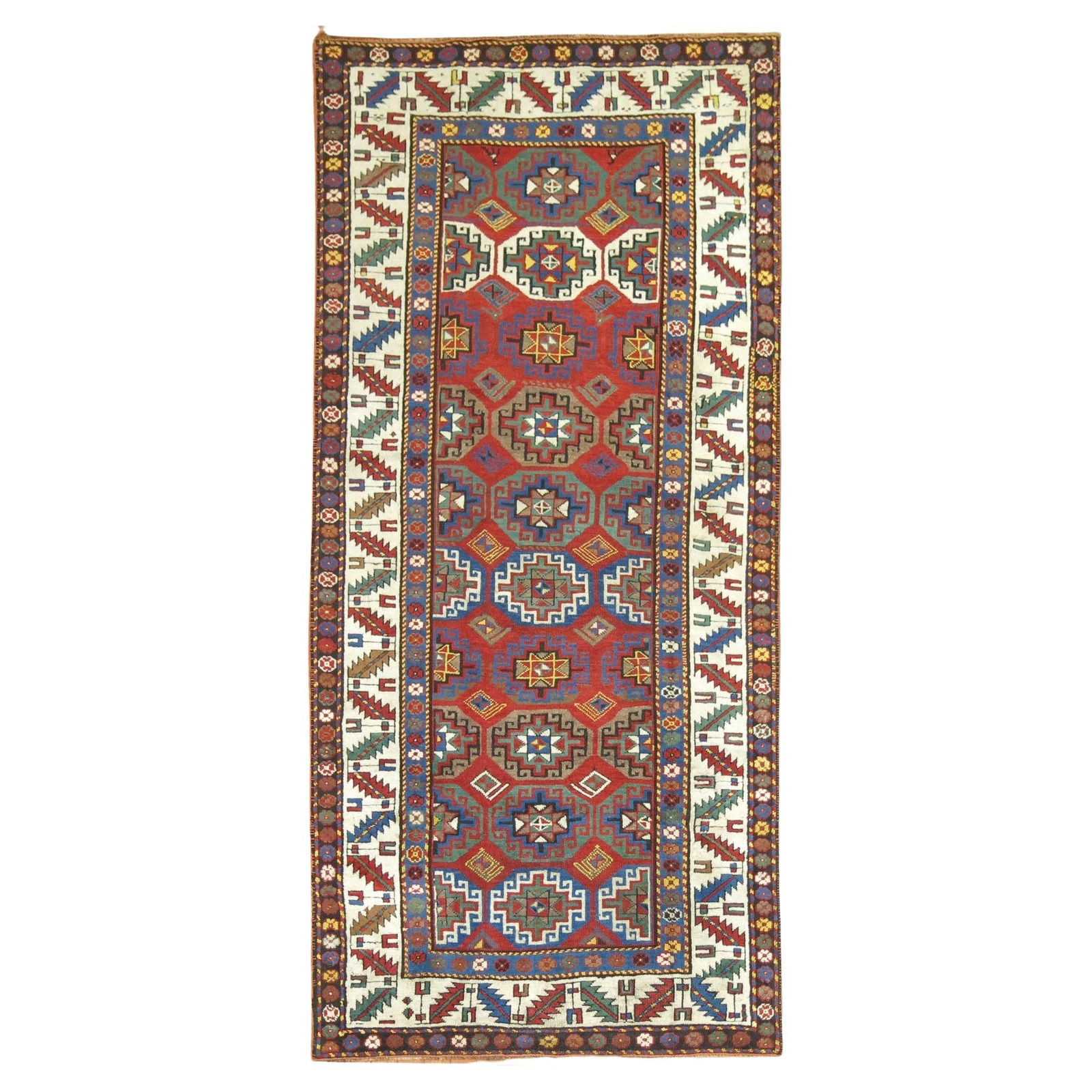 Antique Kazak Runner 42x91 Hand-Woven Wool Caucasian 19th Century (1 of 8)