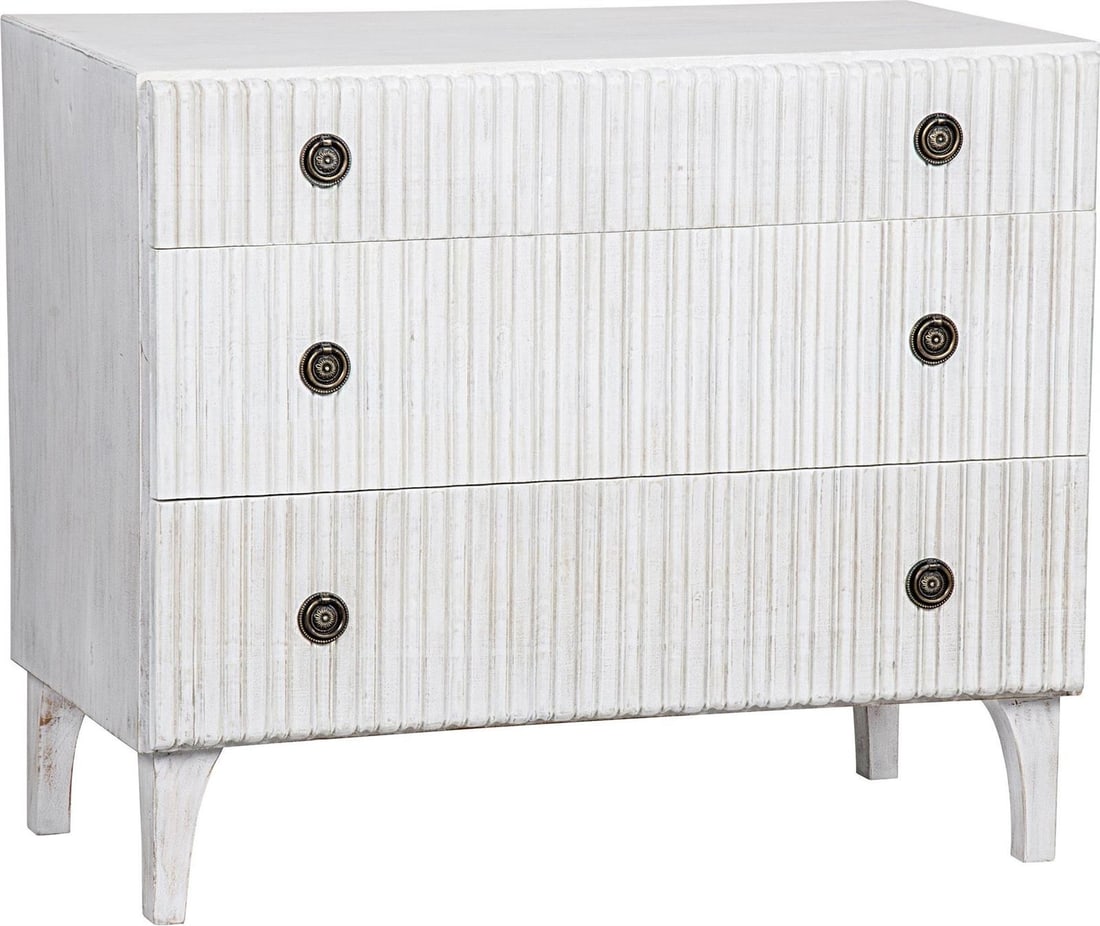 Noir Daryl White Wash Dresser Edwardian Style Appeal: Noir Daryl White Wash Dresser Edwardian Style Appeal Enhance your space with the Classic White Daryl Dresser, designed with a charming vintage appeal. This chest of drawers features a beautiful white