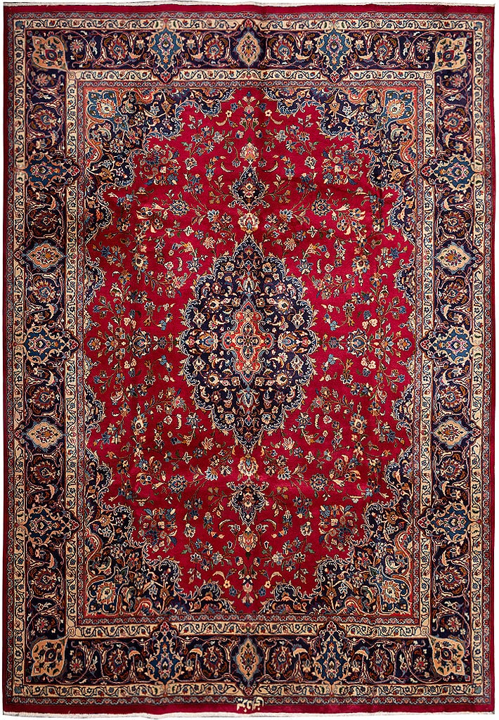 Hand-Knotted Signed Persian Mashad Wool Rug 109 x 156 in Traditional 1980s (1 of 17)