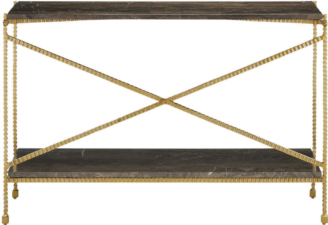 Currey Luxurious Cappuccino Stone Console Table Brass Iron Gold Finish (1 of 6)