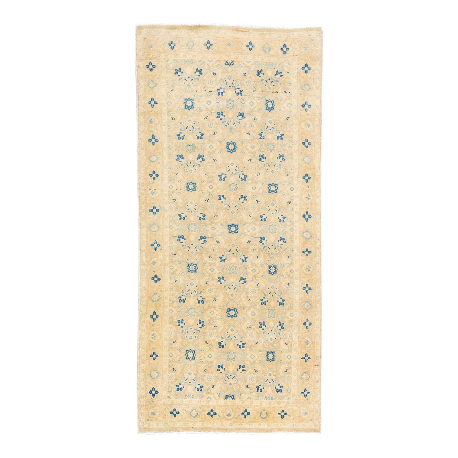 1960s Vintage Handmade Persian Wool Runner Beige Floral Design: 1960s Vintage Handmade Persian Wool Runner Beige Floral Design Add a touch of elegance to your space with this stunning vintage Persian runner rug, meticulously hand-knotted from quality wool. Featuri