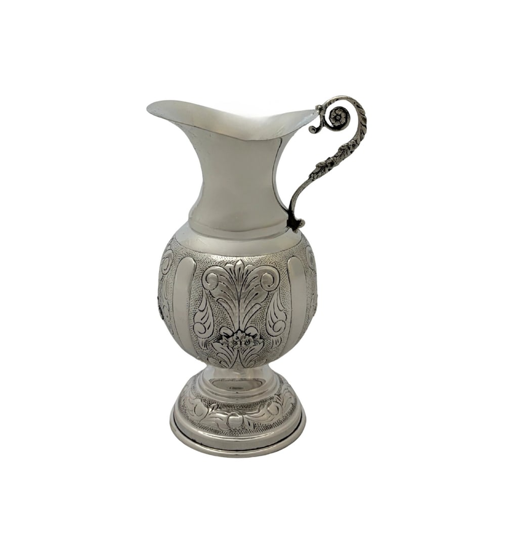 Handcrafted 925 Sterling Silver Oil Pitcher with Floral Applique Matte Shiny Finish (1 of 2)