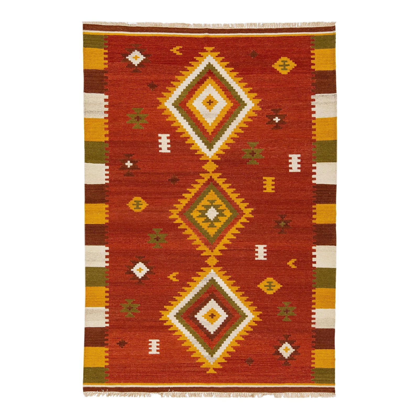 Handmade Modern Kilim Wool Rug Multicolor Geometric Design 5'8 x 8'2: Handmade Modern Kilim Wool Rug Multicolor Geometric Design 5'8 x 8'2 Enhance your living space with this stunning Modern Kilim handmade wool rug, featuring a vibrant multicolor geometric design. Perfe