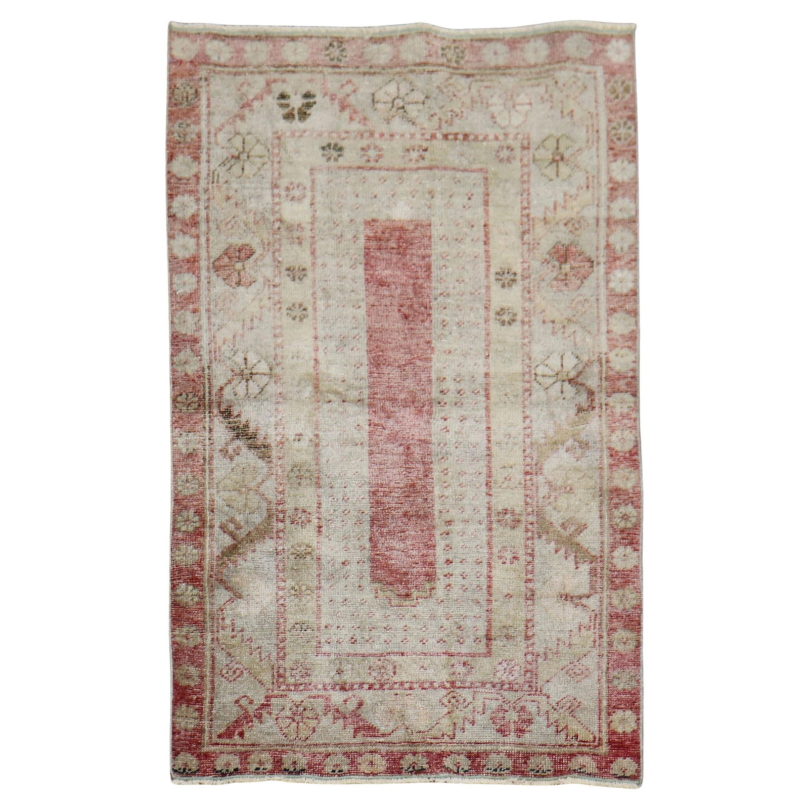 Small Handwoven Wool Anatolian Rug Mid 20th Century Turkish Scatter Size: Small Handwoven Wool Anatolian Rug Mid 20th Century Turkish Scatter Size This vintage Turkish Anatolian scatter rug from the mid-20th century features a rustic style and is hand-woven from wool. Its