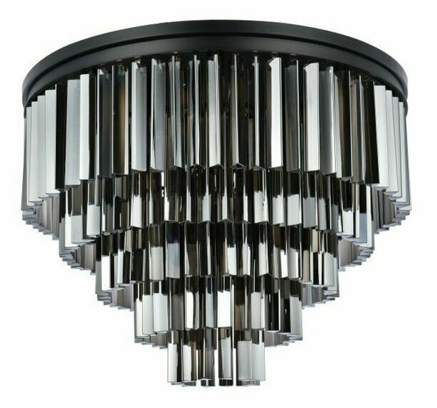 Sydney 17-Light Matte Black Flush Mount Chandelier 32 Inch Crystal Fixture: Sydney 17-Light Matte Black Flush Mount Chandelier 32 Inch Crystal Fixture Illuminate your space with this stunning 17-light flush mount chandelier, perfect for dining rooms, foyers, or any indoor are