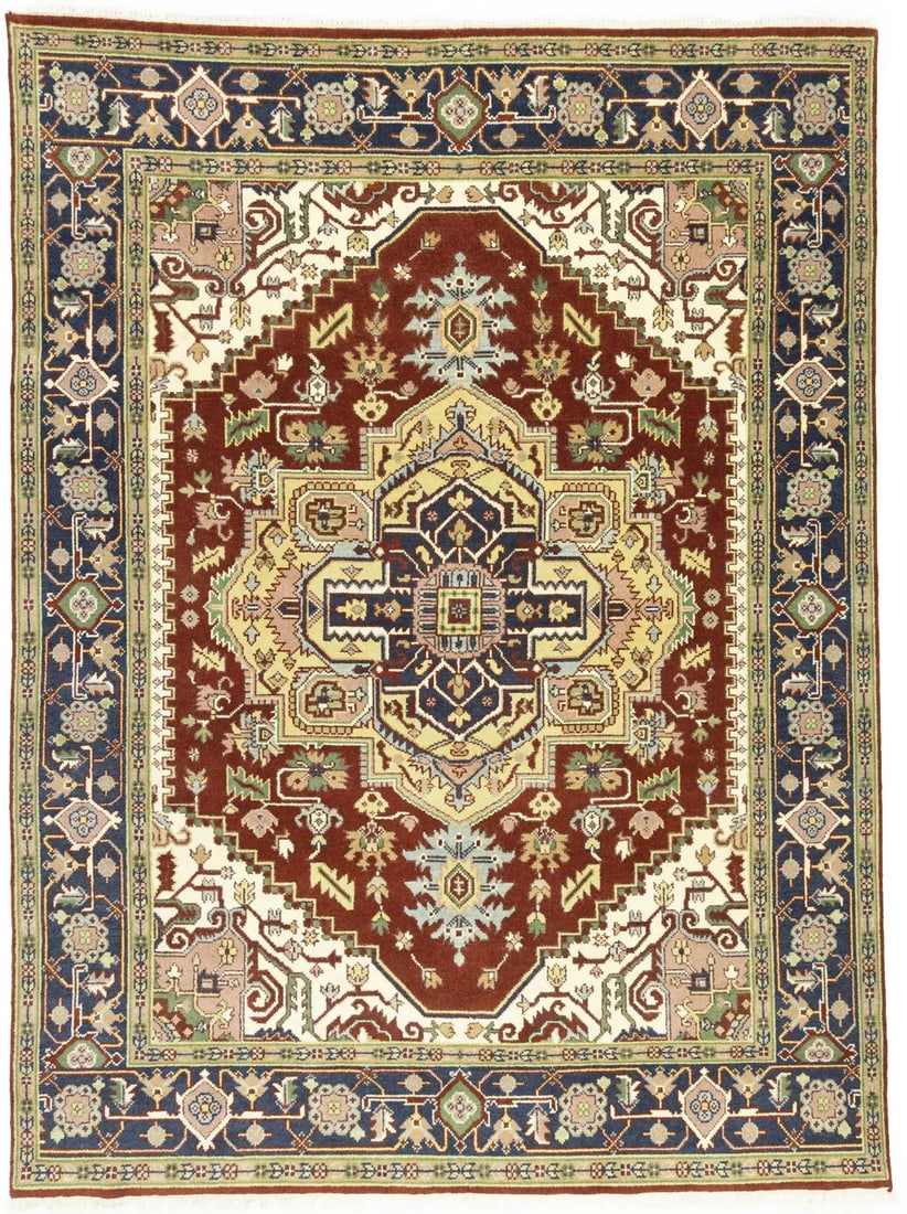 Vintage Handmade Rusty Red Geometric Heriz Serapi Area Rug 9x12 ft: Vintage Handmade Rusty Red Geometric Heriz Serapi Area Rug 9x12 ft Enhance your living space with this stunning Farmhouse Rusty Red Geometric Heriz Serapi Oriental Rug. Measuring 9' x 12', this area r