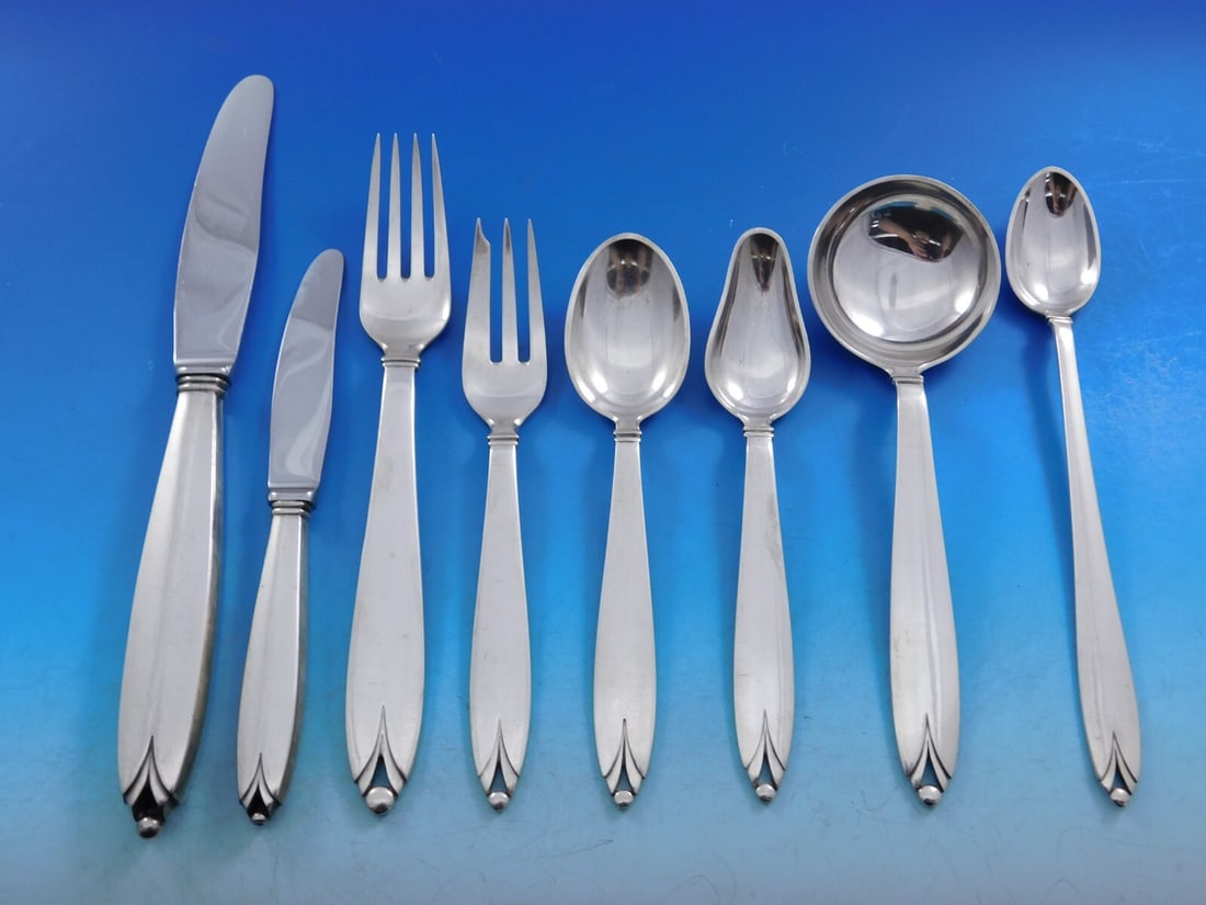 Peter Hertz Madeleine Sterling Silver Flatware Set for 8 - 72 Pieces: Peter Hertz Madeleine Sterling Silver Flatware Set for 8 - 72 Pieces Introducing the exquisite Madeleine Flatware Set by Peter Hertz, crafted in Denmark from sterling silver. This elegant 72-piece set
