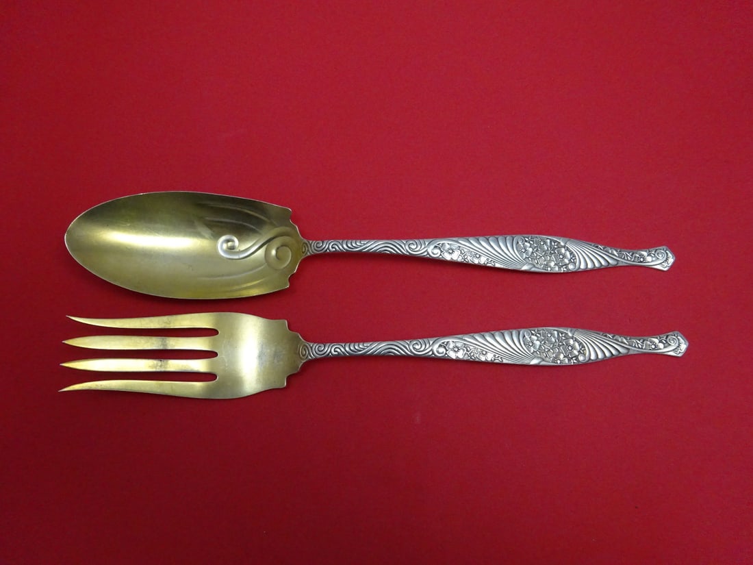 Towle Orleans 2pc Sterling Silver Salad Serving Set Gold Washed 10 1/2" (1 of 1)