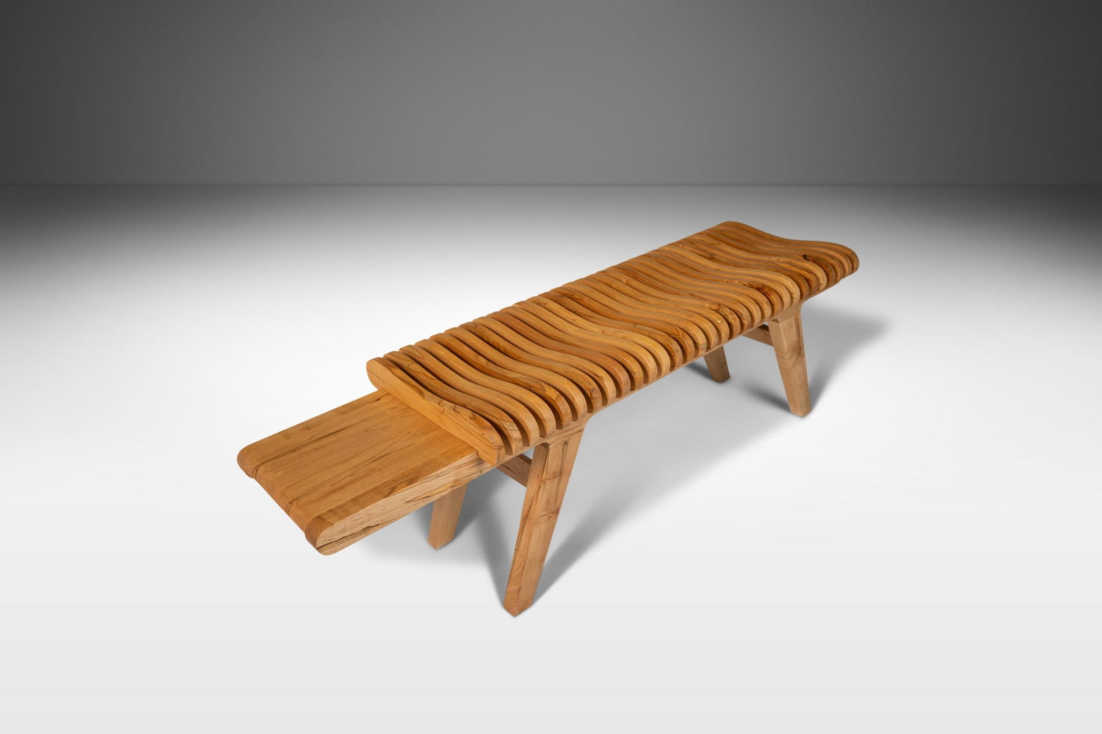 Organic Modern Aligne Slatted Bench by Mark LeBlanc Solid Ambrosia Maple USA 2022 (1 of 10)