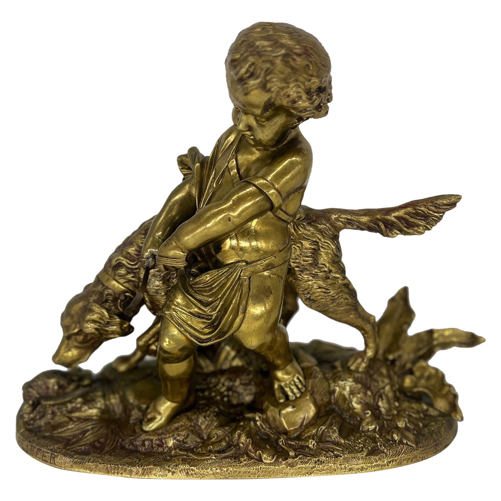 Auguste Joseph Peiffer Gilt Bronze Sculpture L'enfant et le chien 19th Century (1 of 9)