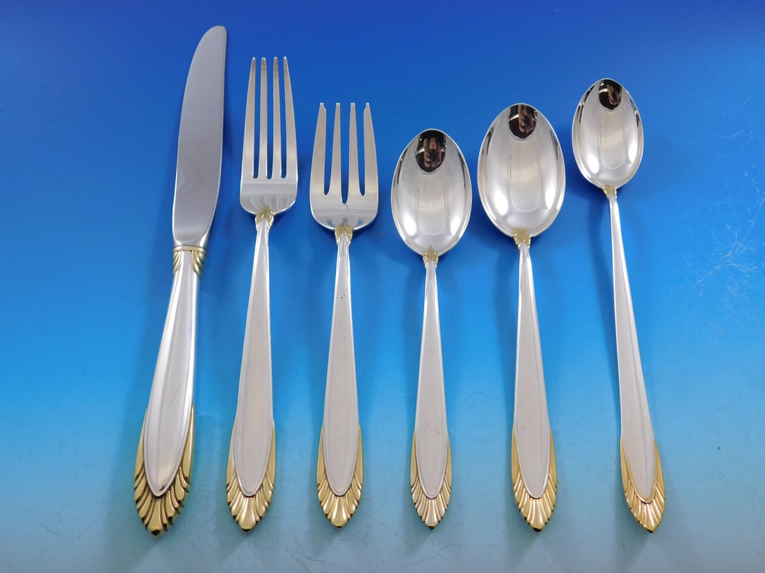 Lunt Golden Soleil Sterling Silver Flatware Set for 12 86 Pieces with Storage Chest (1 of 12)