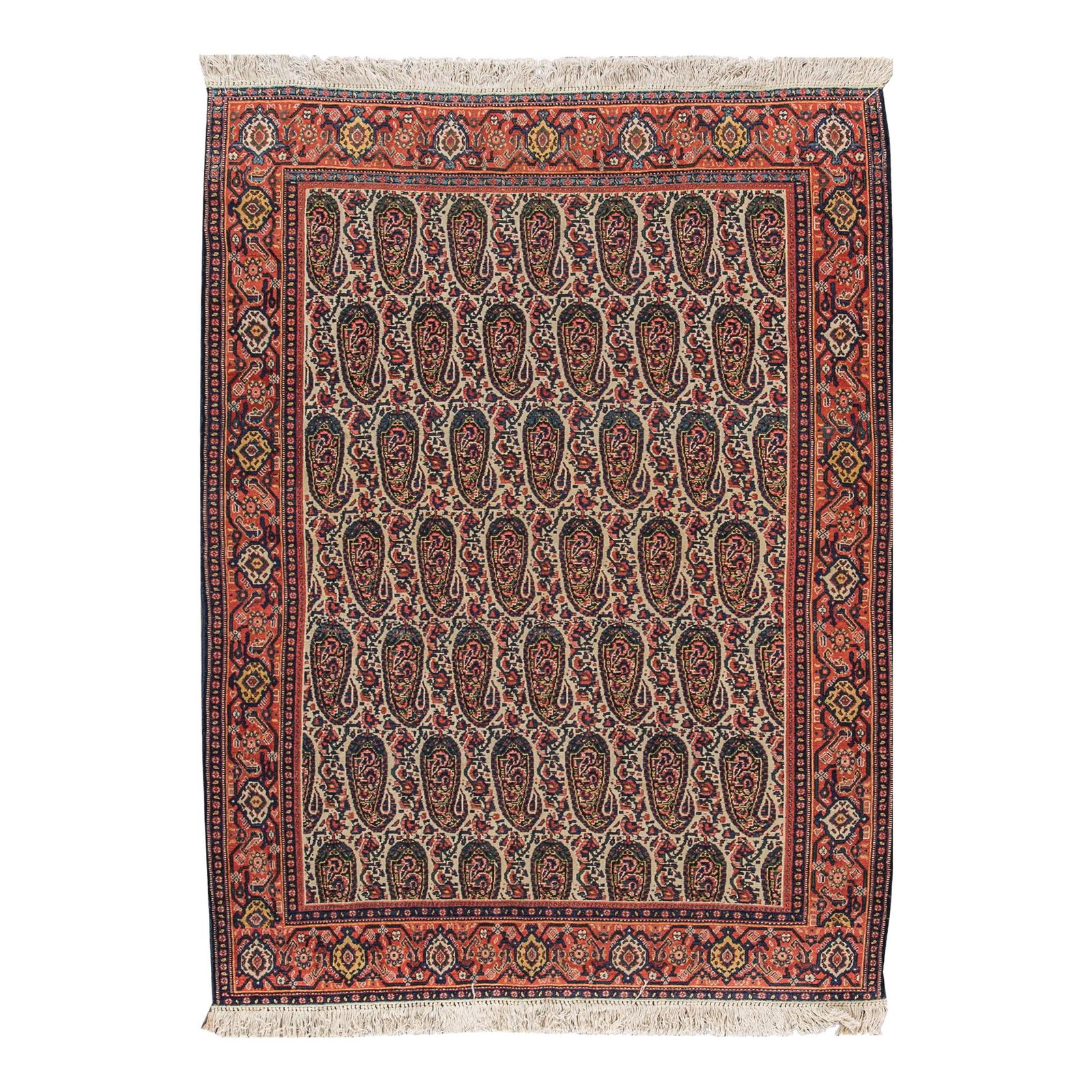 1920s Antique Persian Senneh Wool Rug 4'2 x 6'3 Tan Tribal Design (1 of 6)