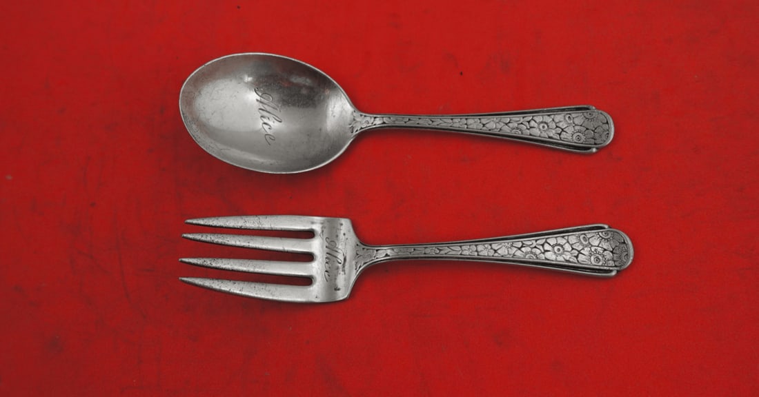 Towle Sterling Silver Old Brocade 2-Piece Baby Set 4 1/8 inch: Towle Sterling Silver Old Brocade 2-Piece Baby Set 4 1/8 inch This exquisite 2-piece baby set from Towle features the elegant Old Brocade pattern, crafted from high-quality sterling silver. Each piece