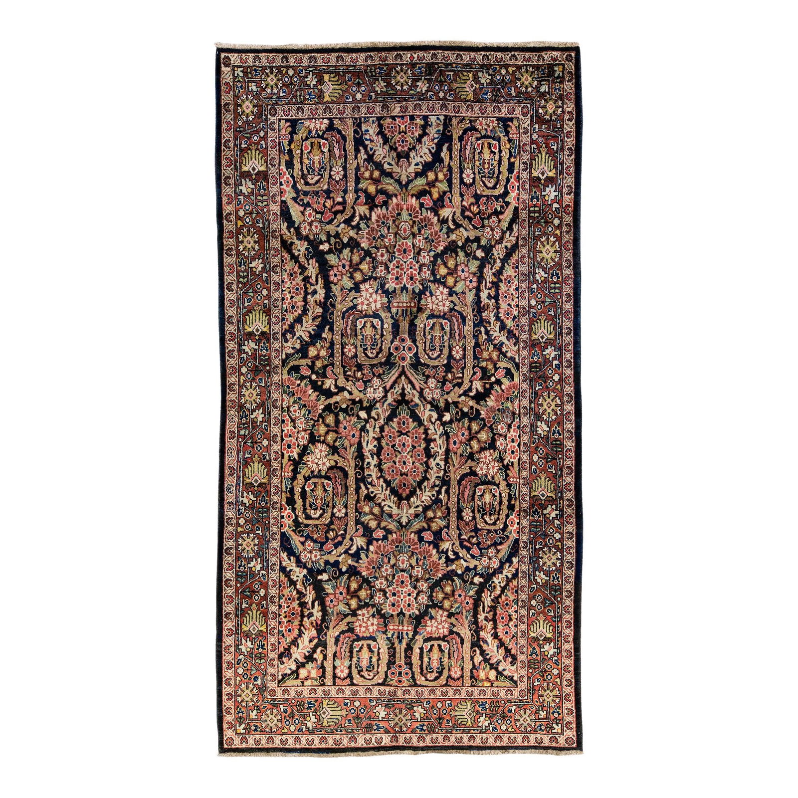 Antique Meshakabad Handmade Wool Rug Multicolor Floral Design 5'4 x 10'3: Antique Meshakabad Handmade Wool Rug Multicolor Floral Design 5'4 x 10'3 Add a touch of elegance to your space with this exquisite Antique Meshakabad hand-knotted wool rug. Featuring a striking dark b