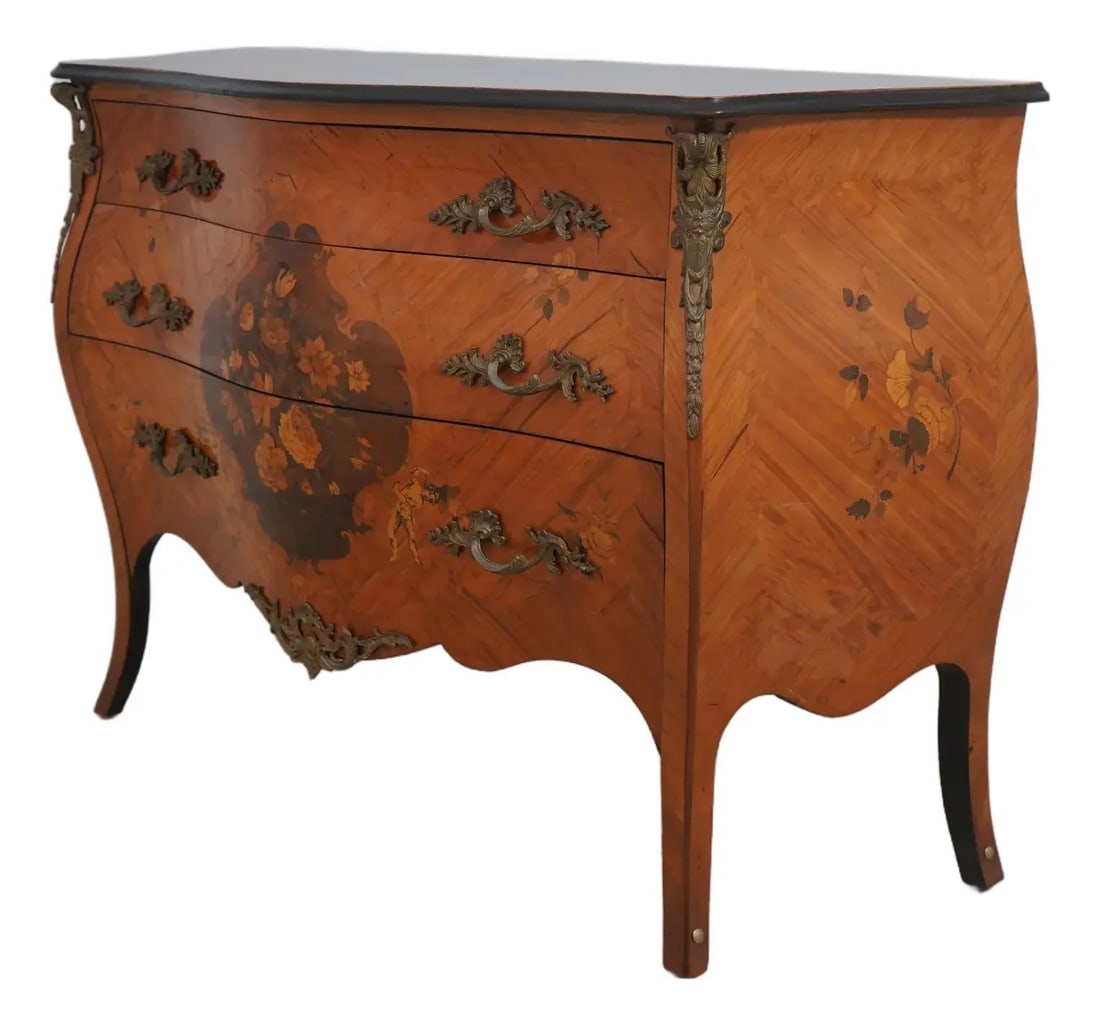 Italian Louis XV Style Inlaid 3 Drawer Commode with Bronze Hardware (1 of 10)