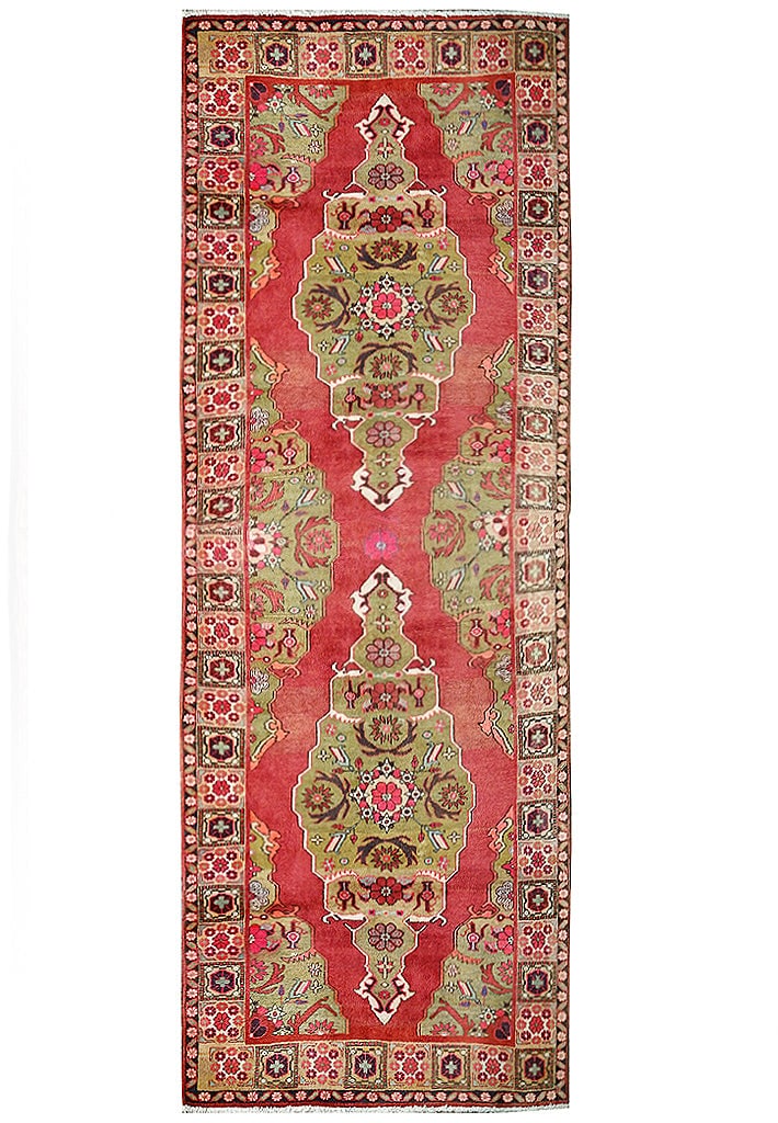 4.5 x 10.3 Antique Berry Red Wide Runner Azarbayjan Hand-Knotted Rug (1 of 9)