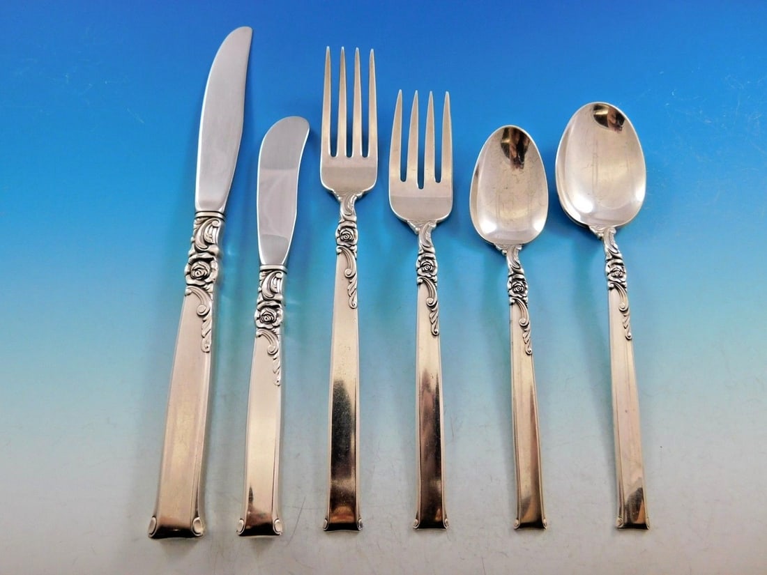 Oneida Silver Rose Sterling Silver Flatware Set for 12 80 Pieces with Storage Chest (1 of 11)