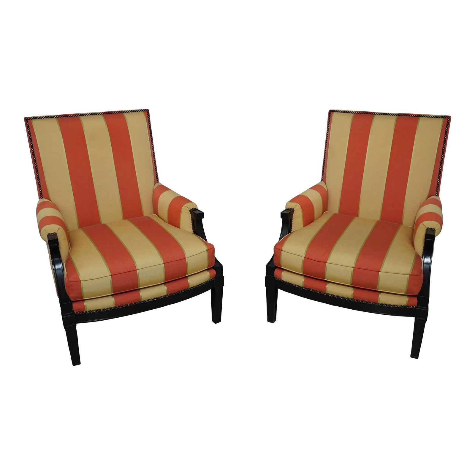Edward Ferrell Regency Ebonized Upholstered Parlor Chairs Pair (1 of 10)