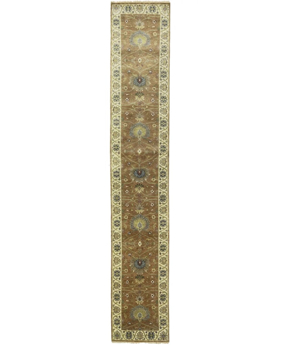 Rust Orange Floral Hand-Knotted Oushak Runner Rug 2'5 x 14'0 ft: Rust Orange Floral Hand-Knotted Oushak Runner Rug 2'5 x 14'0 ft Enhance your living space with this stunning Rust Orange Floral Oushak Chobi Oriental Runner Rug, perfect for hallways, kitchens, or bed
