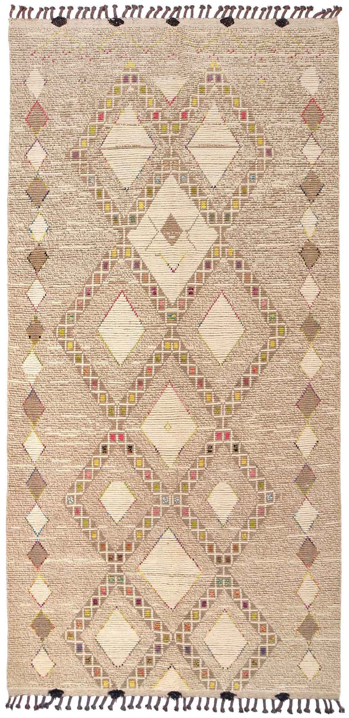 5.11 x 12.11 Handmade Moroccan Wool Rug Taupe Ivory Diamond Pattern (1 of 9)