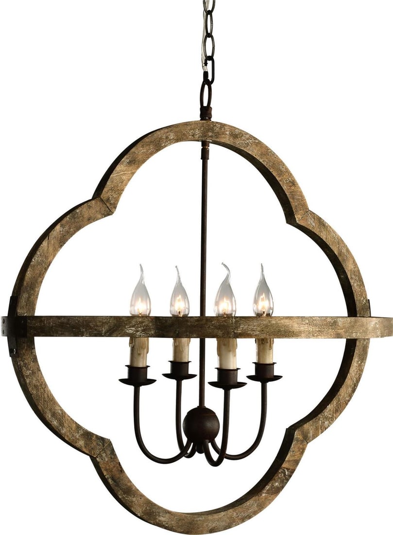 Terracotta Bolonia Rustic Wood Bowl Chandelier 4 Bulb UL-Listed (1 of 1)