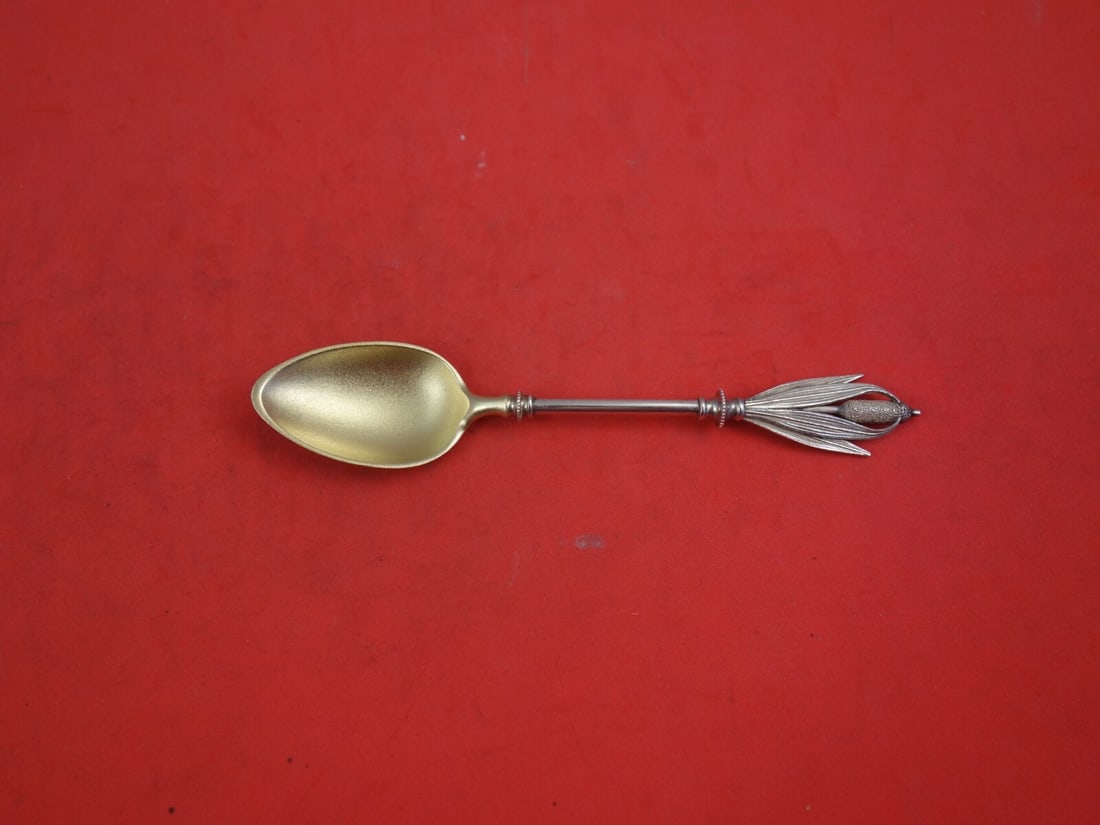 George Sharp Cat Tails Sterling Silver Coffee Spoon Goldwashed 5" Stippled Bowl: George Sharp Cat Tails Sterling Silver Coffee Spoon Goldwashed 5" Stippled Bowl This exquisite coffee spoon is crafted from sterling silver and features the elegant Cat Tails pattern by George Sharp.