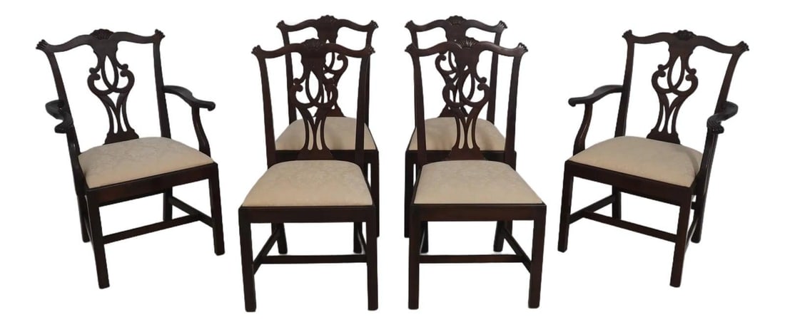Six-Piece Chippendale Style Dining Chairs in Mahogany Set of 6 (1 of 10)