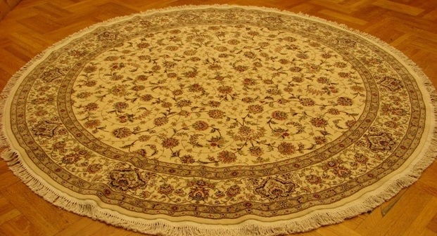Handmade 9' Silk & Wool Sino Tabriz Rug in Beige (1 of 5)