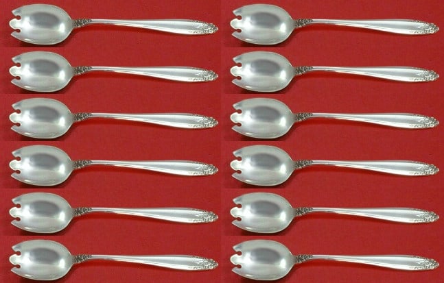 International Sterling Silver Prelude Ice Cream Forks Custom Set 12pc: International Sterling Silver Prelude Ice Cream Forks Custom Set 12pc Indulge in elegant dining with this exquisite 12-piece ice cream dessert fork set from the Prelude pattern by International Sterli