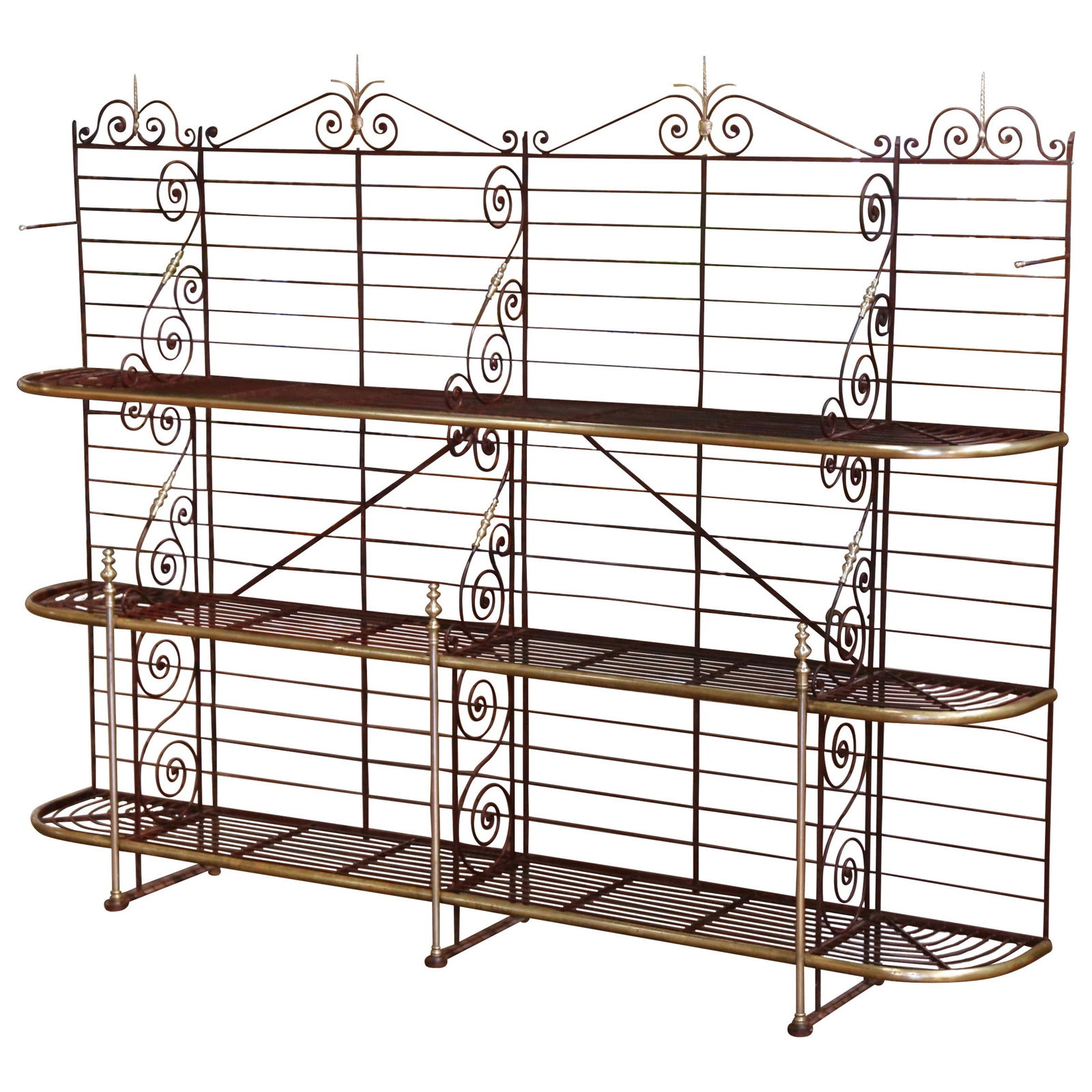 Antique French Baker's Rack Circa 1920 Wrought Iron Brass Scrollwork (1 of 12)