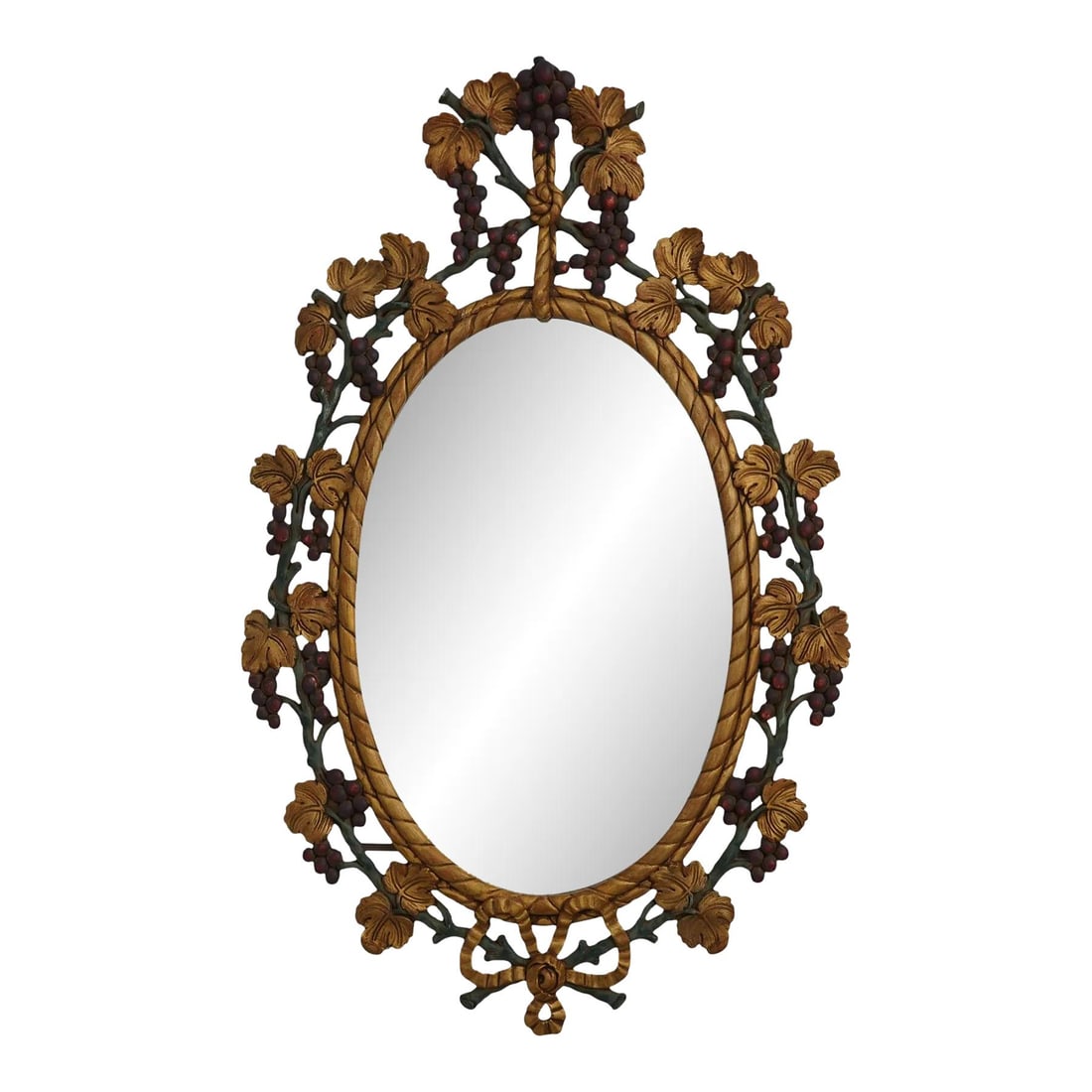 Italian Decorative Mirror with Carved Grape Vine Frame: Italian Decorative Mirror with Carved Grape Vine Frame This exquisite Italian wood carved grape vine decorative mirror showcases a stunning ornate frame with intricate carvings that beautifully reflec