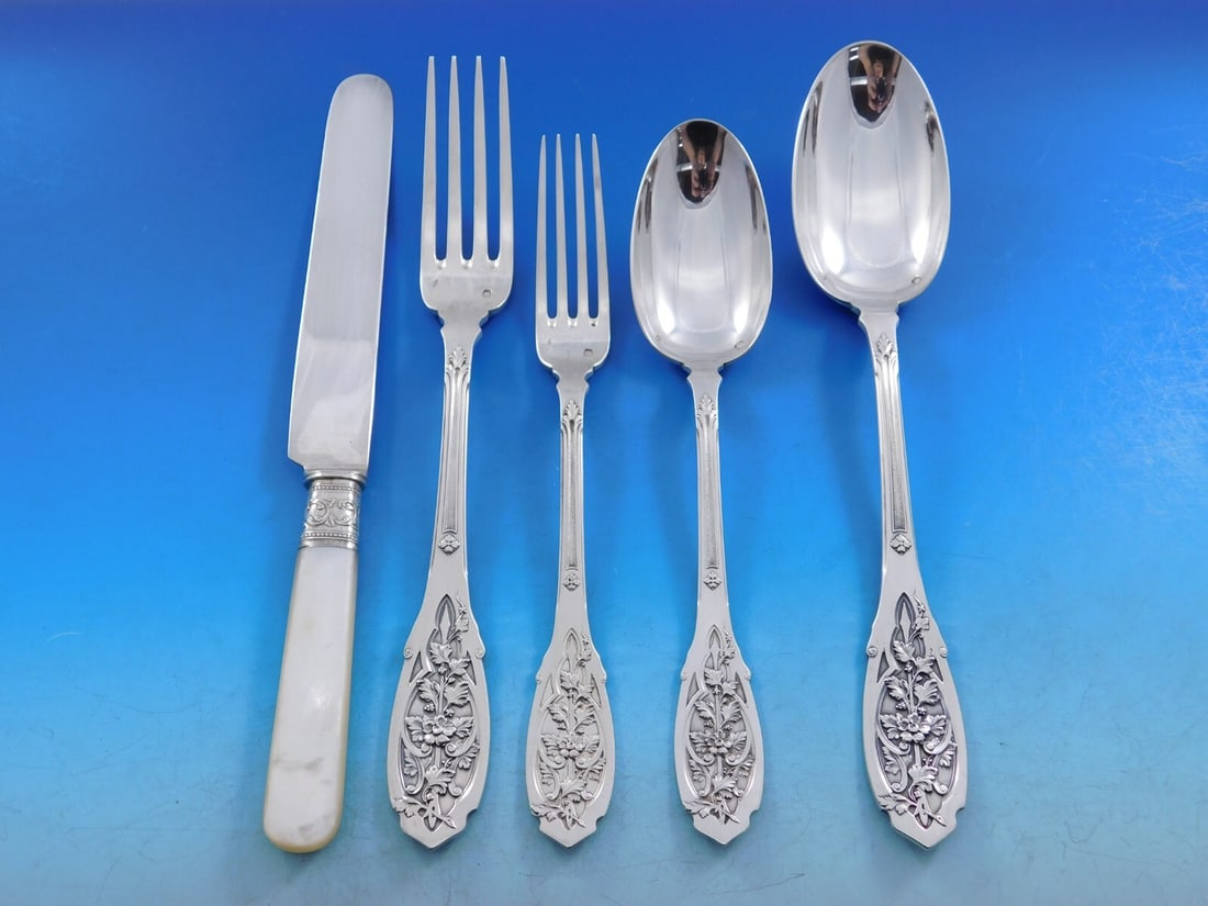 Moderne Puiforcat Sterling Silver Flatware Set 59 Pieces with Mother of Pearl Knives (1 of 9)