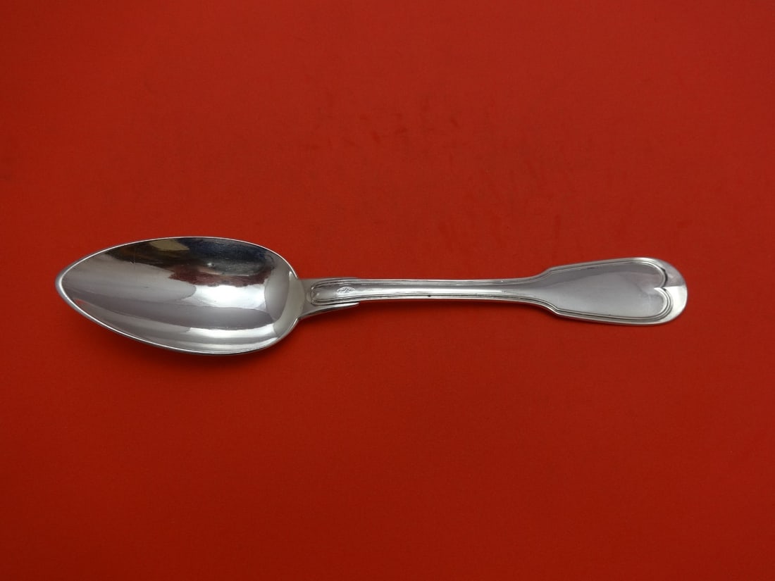 Elegant Coquille Sterling Silver Dinner Spoon by French 8 1/8": Elegant Coquille Sterling Silver Dinner Spoon by French 8 1/8" This exquisite dinner spoon is crafted from high-quality sterling silver and features the elegant Coquille pattern by French Sterling. Me