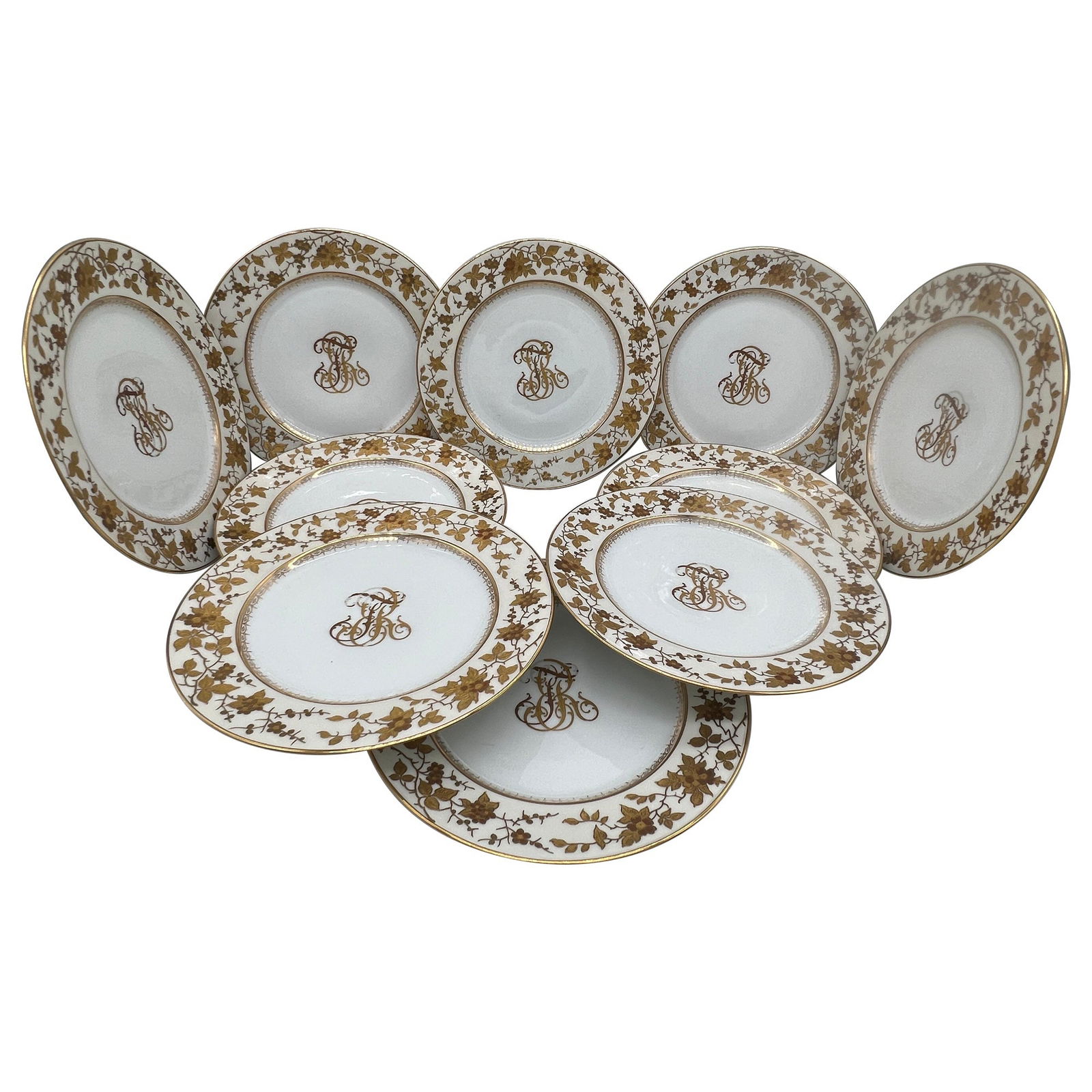 Set of 10 Fischer & Mieg Pirkenhammer Gilt Porcelain Dinner Plates 19th Century (1 of 8)