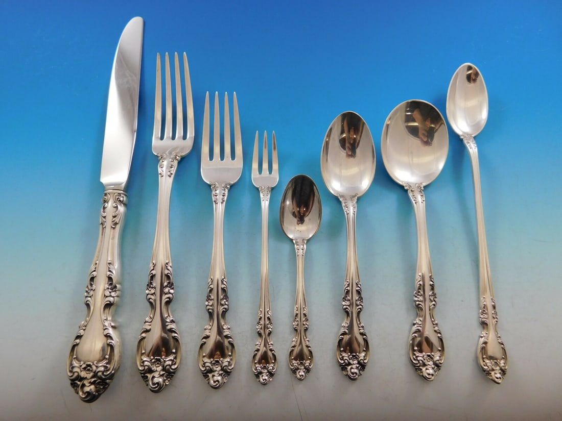 Gorham Melrose Sterling Silver Flatware Set 115 Pieces with Storage Chest: Gorham Melrose Sterling Silver Flatware Set 115 Pieces with Storage Chest Experience the elegance of the Melrose Sterling Silver Flatware Set by Gorham, a stunning collection inspired by the intricate