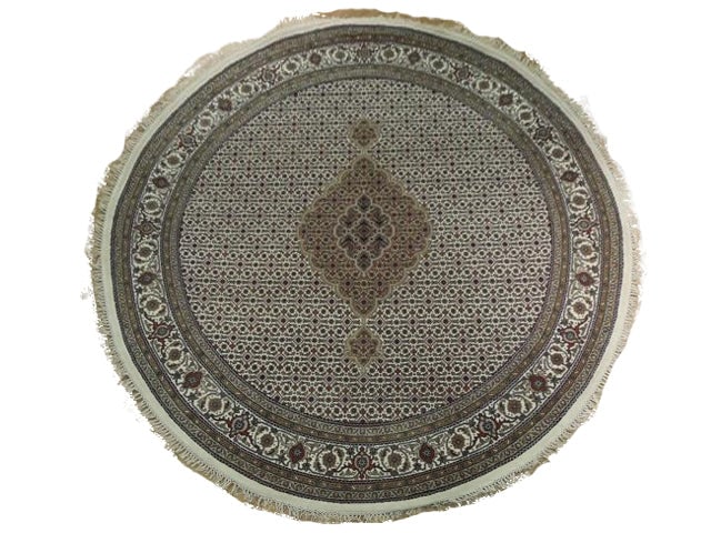 Tabriz Mahi Round 6.8 x 6.8 Wool and Silk Hand-Knotted Persian Rug (1 of 6)