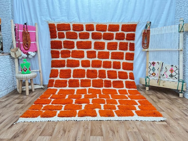 Handwoven 8x5 Feet Berber Rug from Morocco in 100% Wool: Handwoven 8x5 Feet Berber Rug from Morocco in 100% Wool Experience the beauty of traditional craftsmanship with this stunning handwoven rug. Created by skilled Berber women weavers in the Atlas Mounta