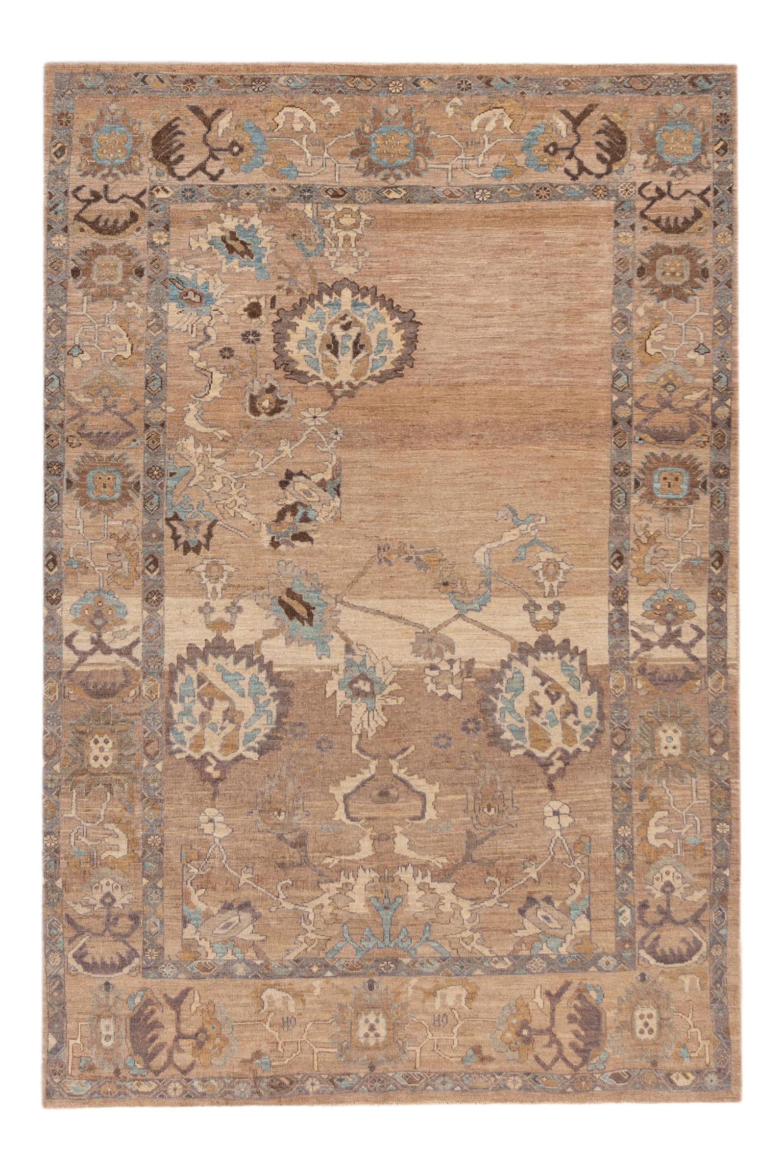 Hand-Knotted Sultanabad Wool Rug Floral Design 6'9 x 9'10: Hand-Knotted Sultanabad Wool Rug Floral Design 6'9 x 9'10 Elevate your space with this exquisite hand-knotted Sultanabad rug featuring an intricate floral design and a striking brown field. Accented w