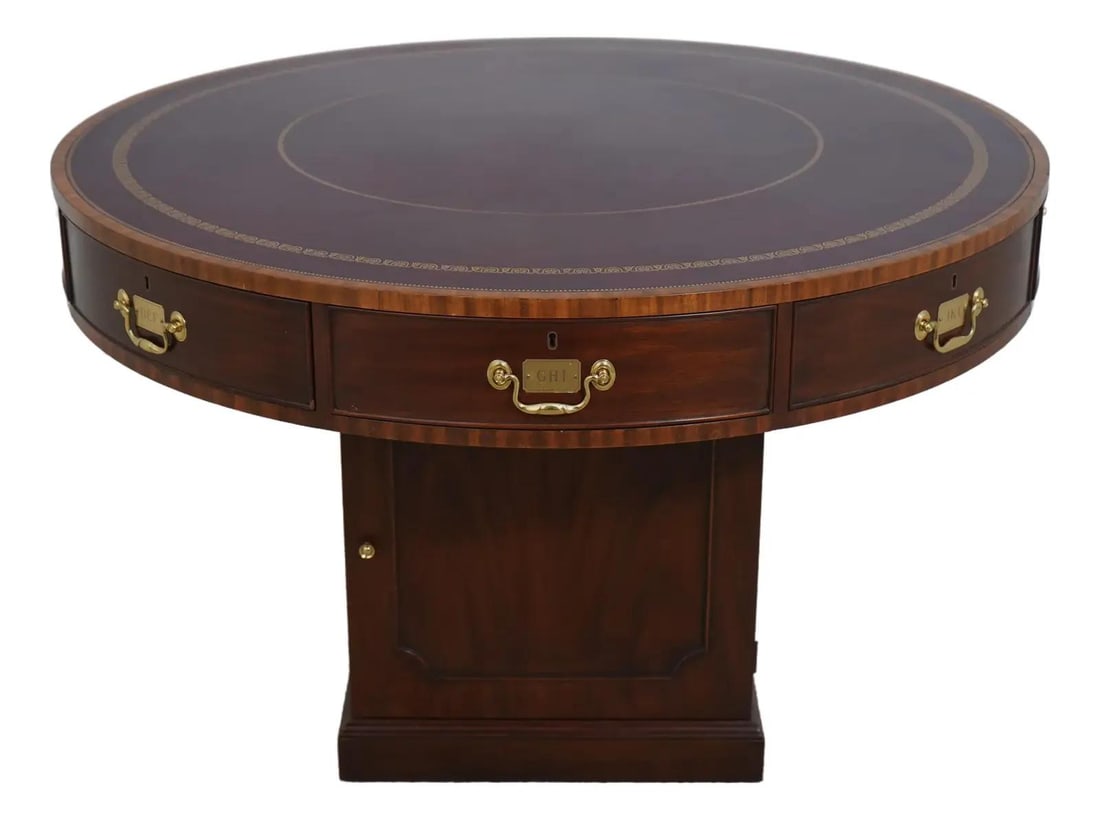 Henkel Harris Round Mahogany Rent Table with Leather Top (1 of 10)