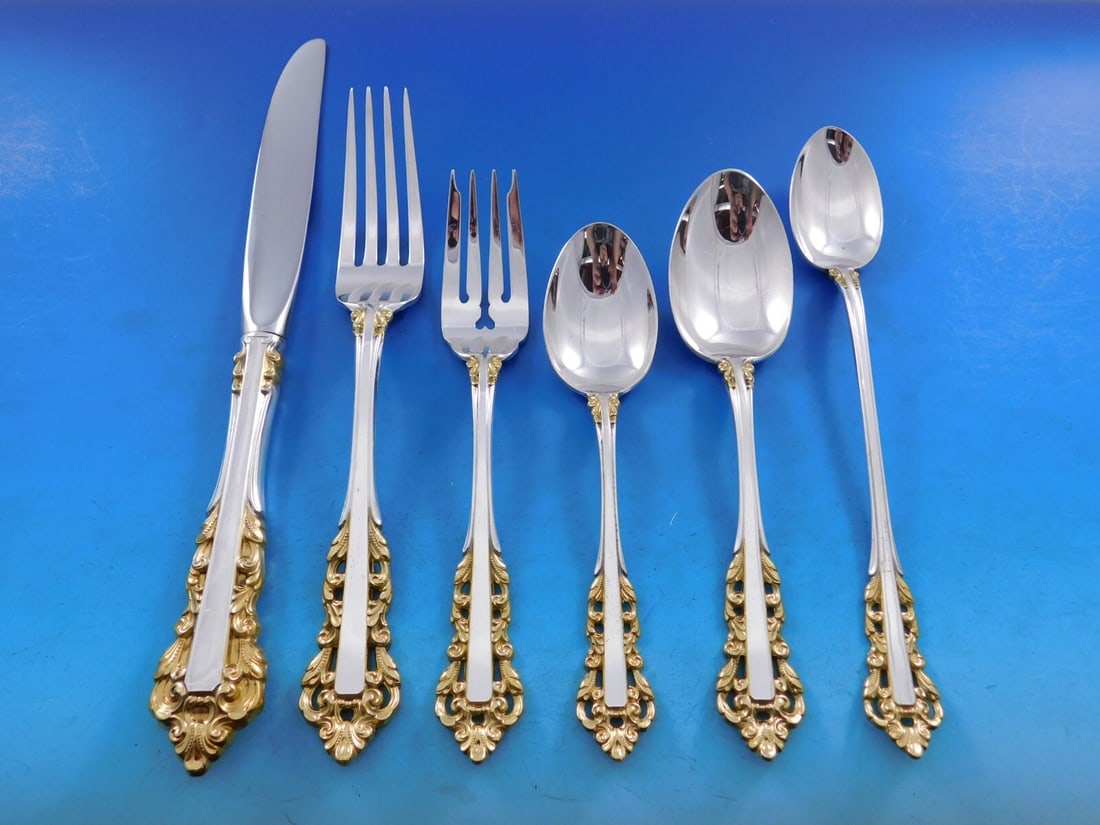 Gorham Golden Medici Sterling Silver Flatware Set for 8 50 pcs with Storage Chest (1 of 8)