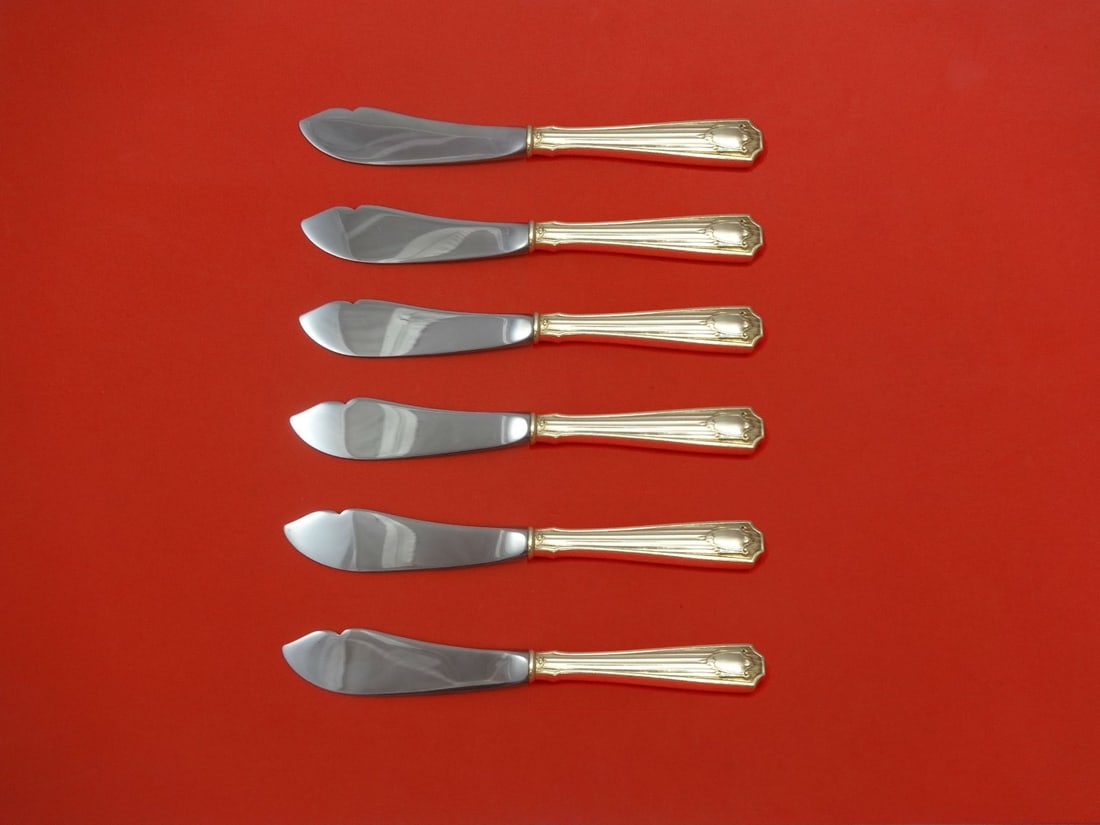 Gorham Spotswood Custom Made Sterling Silver Trout Knife Set 6pc 7.5in: Gorham Spotswood Custom Made Sterling Silver Trout Knife Set 6pc 7.5in This exquisite 6-piece trout knife set is crafted from sterling silver by Gorham, featuring a hollow handle design with stainless